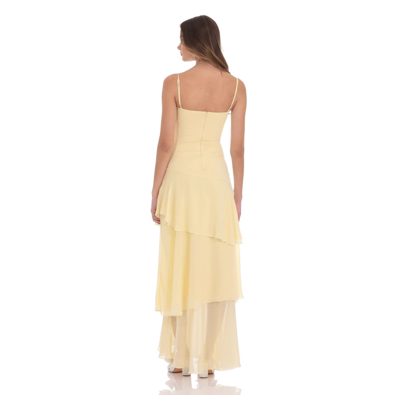 Long Ruffle Maxi Dress in Yellow
